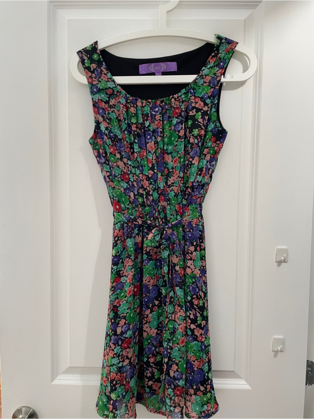 Jolie Green Multi Floral Sleeveless Tie-Waist Dress